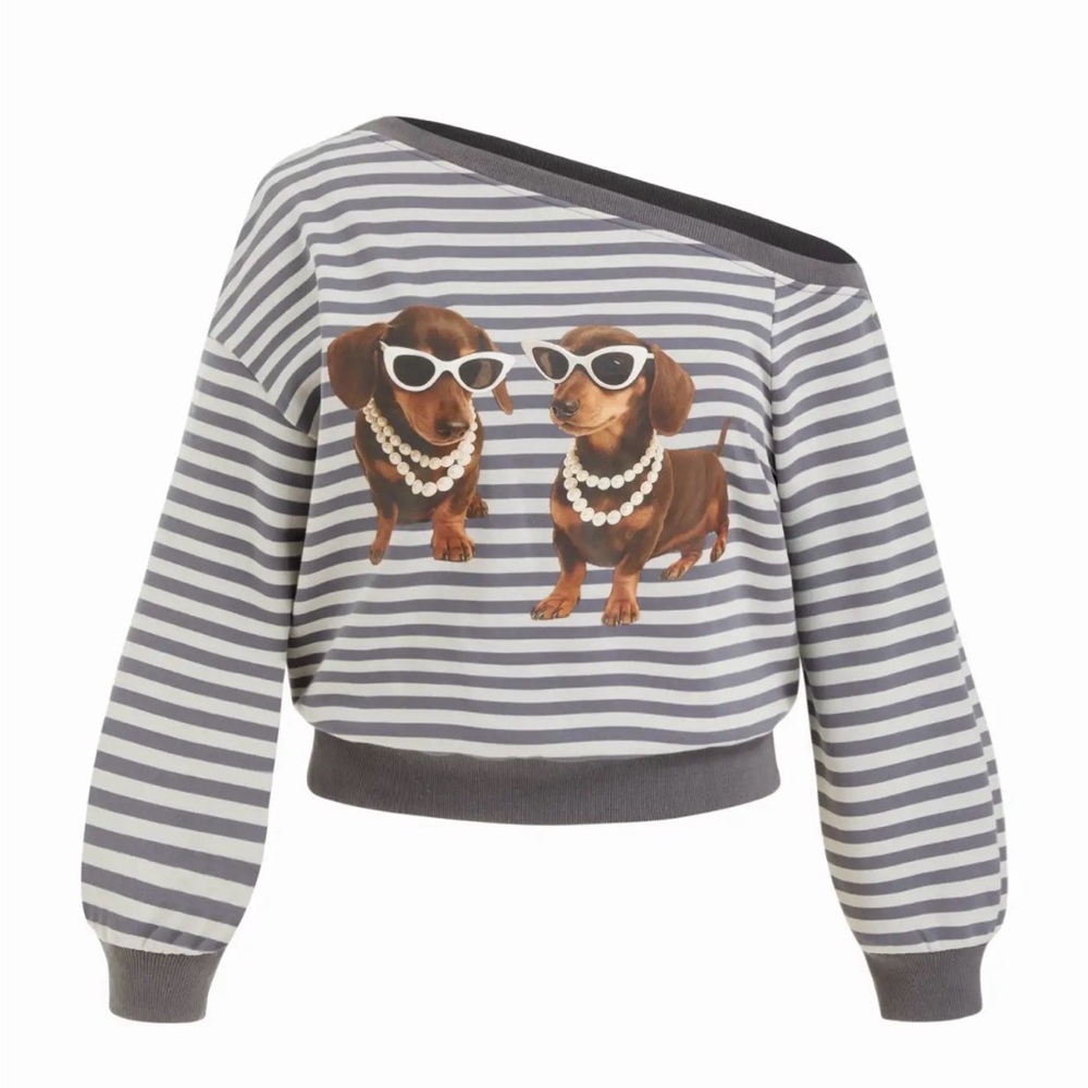 Cider Striped Sweatshirt Dachshund Print NWT - Picture 2 of 8